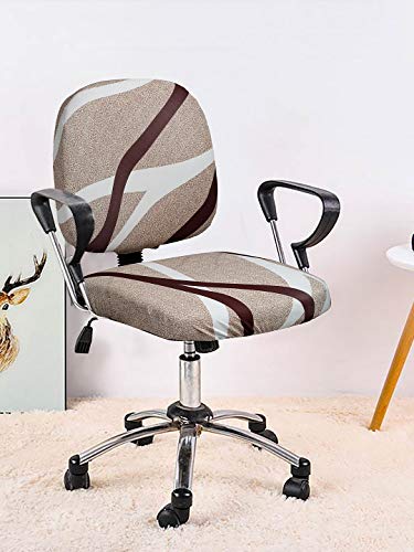 Image of Cortina Corporate Office Chair Covers | Removable Chair Protector | Executive Rotating Chair Seat Case | Stretch Elastic Polyester Spandex Fabric | Abstract Print - Light Brown | Chair Cover Set of 1