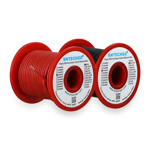 Image of BNTECHGO 18 Gauge Silicone Wire Spool Red and Black Each 100ft Flexible 18 AWG Stranded Tinned Copper Wire | Flexible 18 Gauge Stranded Wire Silicone Rubber Insulation For RC Models, Drone, Robot, Battery, EV Charger, 3D Printer, DIY