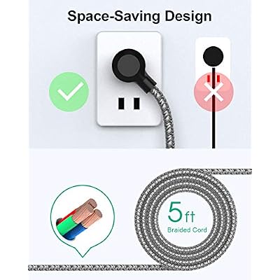 2 Pack Surge Protector Power Strip with 6 Outlets 4 USB Ports 5-Foot Long Heavy-Duty Braided Extension Cords Flat Plug 900 Joules 15A Circuit Breaker Wall Mount for Home Office ETL Listed