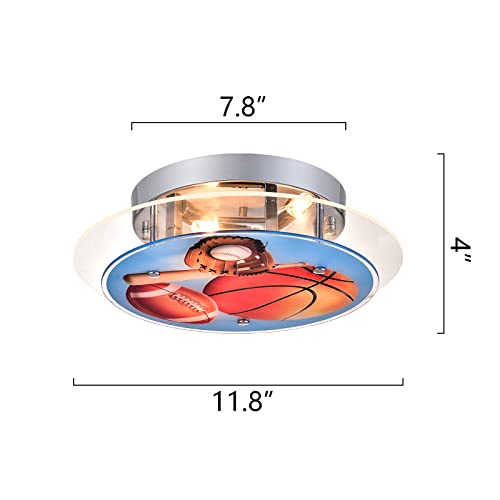 Maxax 3 Lights Ceiling Light, Modern Kids Flush Mount Lighting Fixture, Basketball Glass Shade Chandelier For Kids Room, Children Room, Bedroom, Living Room, Kindergarten, Boys Room, Chrome #TOP6