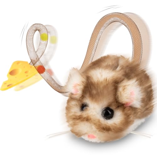 Migipaws Jouet interactif pour Chat, Souris électrique roulante avec Queue Qui remue, capteur Intelligent, couinement, Jouet pour Chat avec Herbe à Chat, Rechargeable