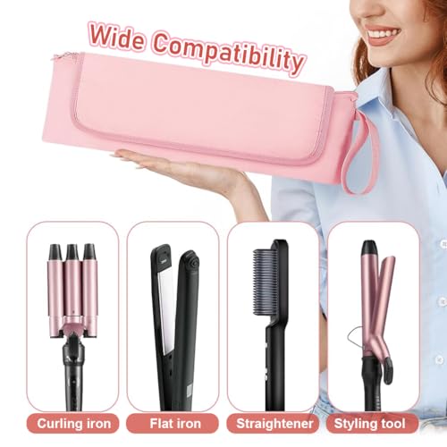 Image of MAYCREATE Hair Tools Travel Bag for Flat Irons, Straighteners, Curling Iron, and Haircare Accessories, 2-in-1 design, with Interior Pockets, Portable Organizer, Pink