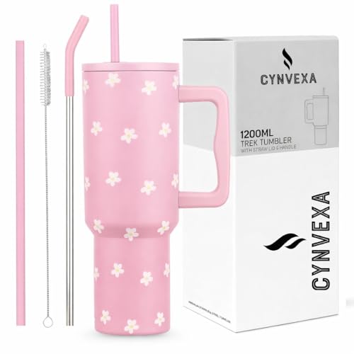 CYNVEXA Tumbler with lid and Straw 1200ML Cup Stainless Steel Vacuum Insulated Tumbler for Water, Iced Tea or Coffee 1.2L Office Gym Travelling (Pink 