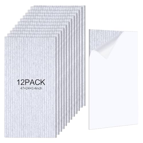 12 piezas de paneles acústicos grandes 47 x 24 pulgadas con adhesivo autoadhesivo para insonorización, absorción de sonido y reducción de ruido para estudio de grabación, cine en casa y oficina miniatura 1