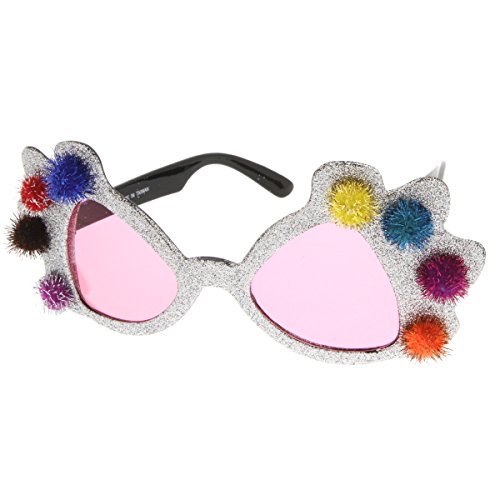 zeroUV Princess Crown Glitter Pom Pom Jeweled Novelty Party Sunglasses2