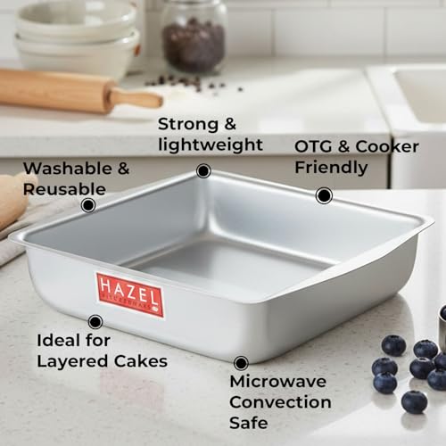 Image of HAZEL Aluminium Square Shape Cake Mould Large | Cake Making Tools Full Mould for Baking | Microwave Tray Aluminium Tin OTG Oven Pan