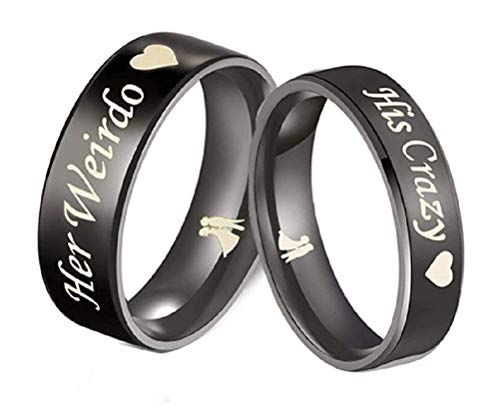 His or Hers (Sold Separate Price for ONE Ring Only) 6mm/4mm Stainless Steel His Crazy and Her Weirdo Couple Wedding Bands Ring -CR161 (Women's Ring (his Crazy), 6)