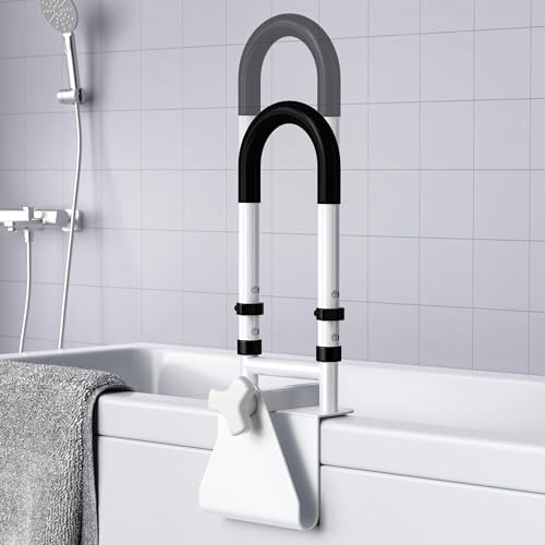 Songsoso Adjustable Bathtub Safety Rail: Shower Grab Bar Handle for Seniors, Elderly, Disabled, Fits 3.1 to 6.7 Inch Tub Walls, Bathroom Safety Bars with Non-Slip Grip, Supports 300 lbs