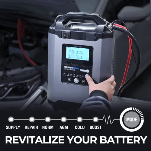 Car Battery Charger TOPDON T90A, 90Ah Smart Automotive Charger Battery Maintainer&Desulfator with 12/24V Output, 5A-90A Adjustable Charging Current, ECU Programming Stablizer for Boat Mariner Truck