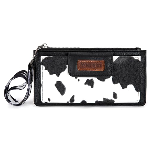 Image of Montana West X Wrangler Cow Print Wallet for Women Ladies Female Card Cases & Money Organizers Wristlet with Wallet Large Clutch with Coin Purse Smooth Zipper and Rfid Lining