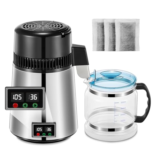 Destilador de Agua, Máquina Destiladora de Agua de 750 W, Destilador de 4 L para el Hogar, Purificador de Agua con Interior de Acero Inoxidable y Recipiente Libre de BPA, Color Plata