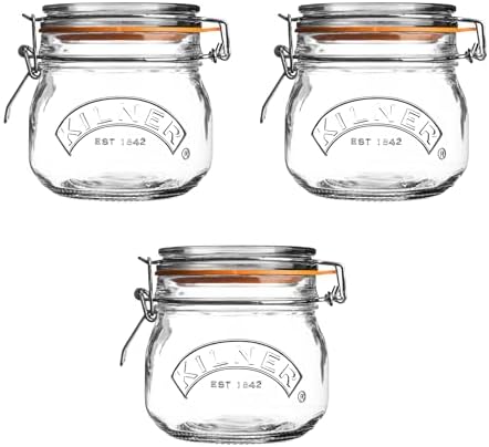 Kilner Set of 3 Clip Top Round Jars|0.5 Litre Capacity| Orange Seal and Stainless Steel Clip Fastening|Perfect for Storage & Preserving 0.5L 0025.054