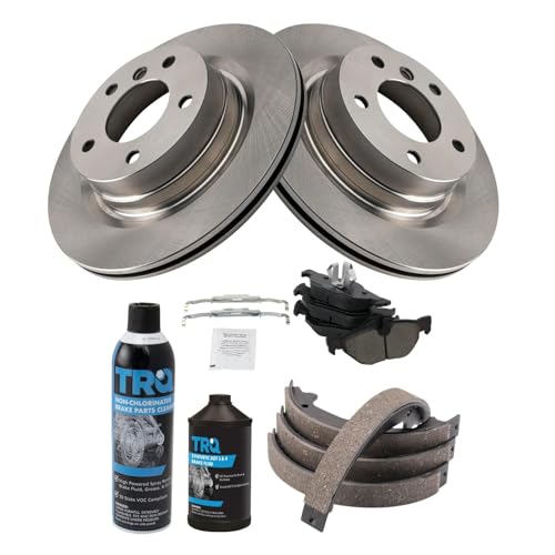 Image of TRQ Rear Brake Pad & Rotor Kit, with Chemical Kit Parking Brake Shoe Set Semi-Metallic Compatible with 2012-2013 BMW 328i