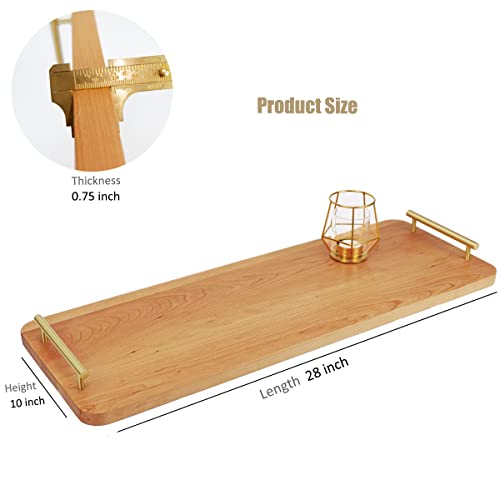 Magigo 28 X 10 Inches Extra Long Rectangle Large Cherry Wood Ottoman Plank Tray With Pure Copper Handles, Serve Tea, Coffee Or Breakfast In Bed, Classic Wooden Decorative Serving Tray #TOP1