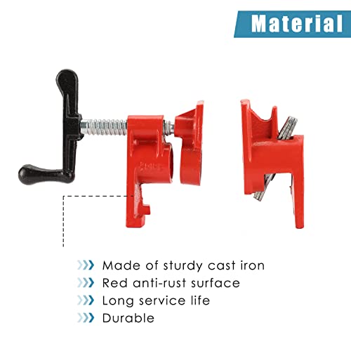 Flkqc 3/4" Wood Gluing Pipe Clamp Set With Unique Foot Design Red Heavy Duty Bar Clamps Cast Iron Quick Release Pipe Clamp Tools For Woodworking, 6 Pack #TOP2