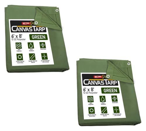 Mytee Products 2 Pack 6' x 8' Green Canvas Tarp 12oz Heavy Duty Water Resistant