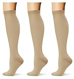 Saniripple (3 pairs) Compression Socks 20-30 mmHg Long Knee High Socks for Women and Men 3 Khaki S/M