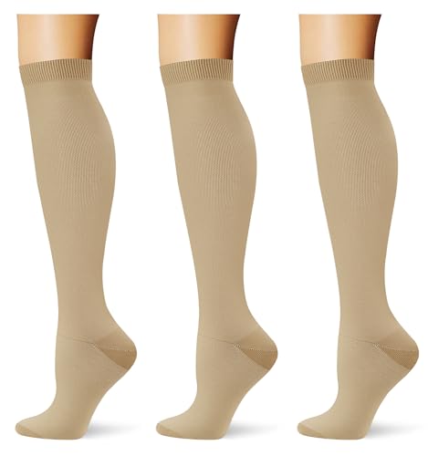 Image of (3 pairs) Compression Socks 20-30 mmHg Long Knee High Socks for Women Men Support Athletic Travel Daily Wear