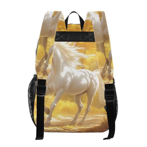Kids PVC Clear Backpack White Horse Yellow Forest Heavy Duty Multi-pockets Large Capacity Transparent See Through Bookbag for School Travel Sport Work3
