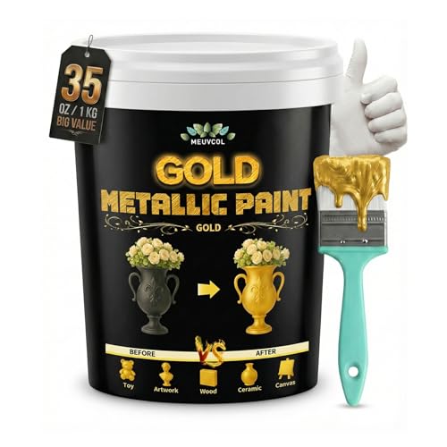 Meuvcol Gold Paint, 35 Floz Metallic Liquid Gold Leaf Paint - Non Toxic Shiny Acrylic Coating for...