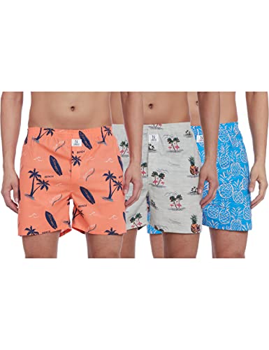 Image of Longies Men's 100% Cotton Pack of 3 Printed Regular Boxer Shorts Ultra-Comfortable Men's Boxer Shorts Pack of 3 100% Super Combedc Cotton Boxers with One Side Pocket