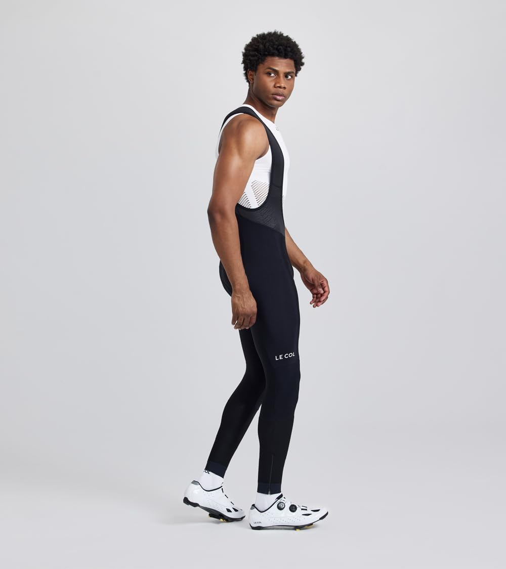 LE COL Men’s Pro Bib Tights | Sweat Wicking Cycling Pants | Aerodynamic Panels, Lightweight, Cuffed Ankles