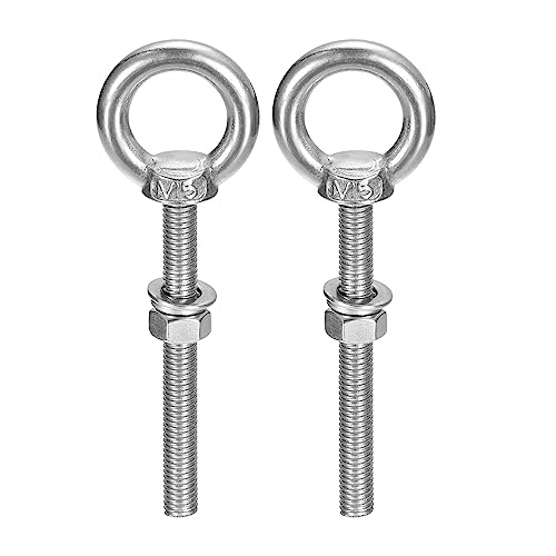 Image of uxcell Lifting Eye Bolt, 2 Sets M5x50mm Eye Bolt with Nut Washer 304 Stainless Steel Shoulder Lifting Ring Eye Bolt for Hanging Item