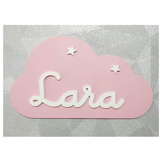 Placa decorativa infantil de madera en forma de nube personalizada con el nombre para niño y niña, regalos originales y únicos, decoraciones de pared o puerta