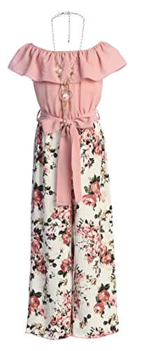 Image of iGirlDress Girls Wide Leg Off Shoulder Elegant High Waist Rompers Palazzo Pants Trousers Jumpsuits USA 4-14
