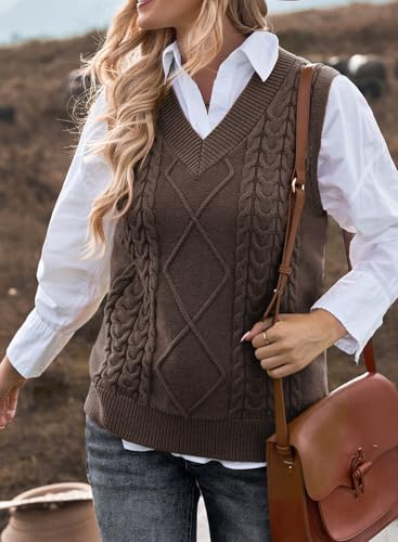 Image of EVALESS Oversized Sweater Vest for Women V Neck Sleeveless Solid Color Loose Pullover Sweater