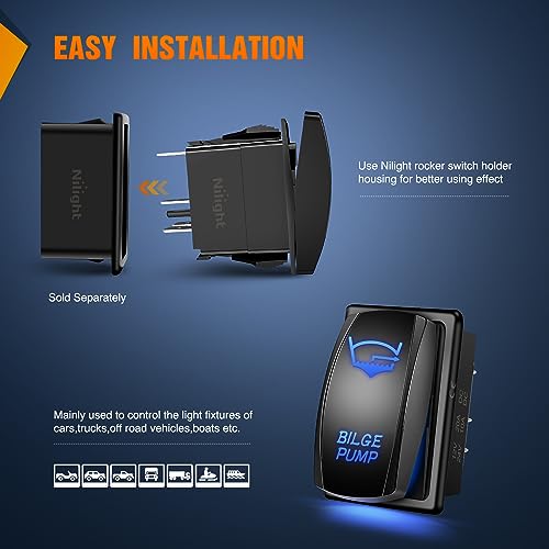 Nilight Bilge Pump Rocker Switch Led Light Bar 5 Pin Laser On Off SPST 20A/12V 10A/24V Blue for Marine Fishing Boat Yacht Caravan Vessel RV Camper by Nilight - Image 5