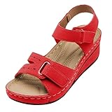 Generisch Sandales compensées avec fermeture pour femme et fille   Sandales compensées confortables   Chaussures de loisirs, rouge, 35 EU