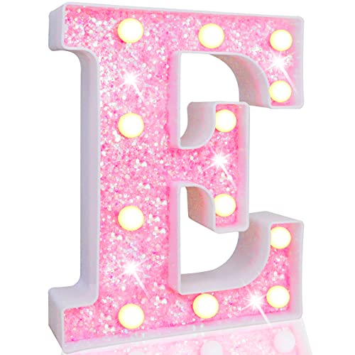 Pooqla LED Marquee Letter Lights, Light Up Pink Letters Glitter...