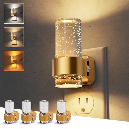 L LOHAS LED Night Lights Plug into Wall, 4 Pack Mini Dimmable Night Light with Dusk-to-Dawn, Soft White/Cool White/Amber 3 Light Color, 0-100LM Adjustable Brightness, Bubble Nightlight for Hallway