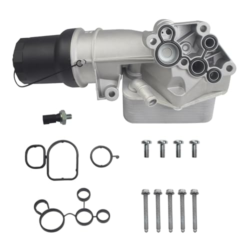 FBXINTUM Aluminum Engine Oil Filter Housing with Oil Cooler & Sensor & Engine Mounting Bolts Compatible with Audi Volkswagen Vehicle TT Jetta Passat Beetle Golf Rabbit Replaces…