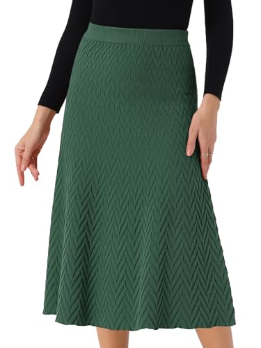 Seta T Women's Ribbed Knit A-Line Skirts Elastic High Waist Stretchy Sweater Midi Skirt Small Army Green