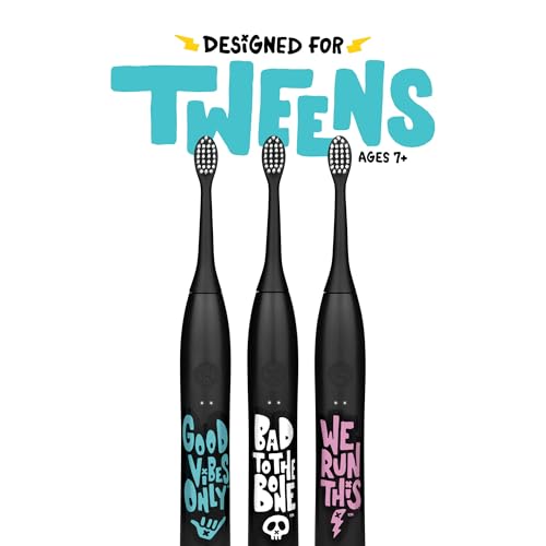 Image of Made by Dentists Sonic X Electric Toothbrush - Rechargeable Kids Sonic Toothbrush, 8X Plaque Removal, 2 Speed Modes, 2-Minute Timer 6 Brush Heads Included, Tweens Ages 7+, Good Vibes Only Edition