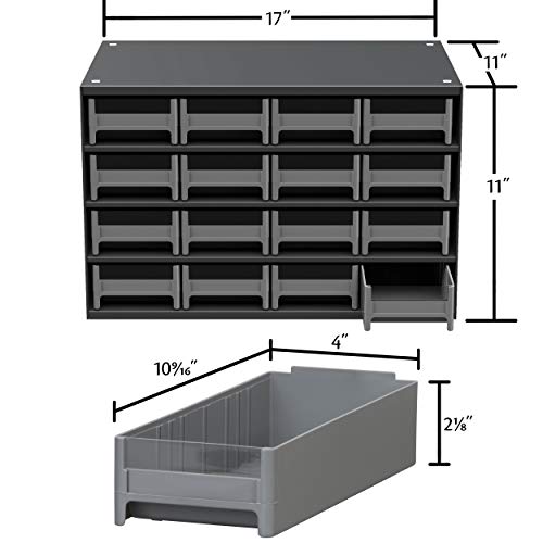Akro-Mils 19416 Steel Parts Craft Storage Cabinet Hardware Organizer (17-Inch W X 11-Inch D X 11-Inch H), 16-Drawer, Gray Cabinet/Gray Drawers #TOP1