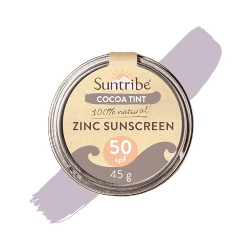 Protector Solar Natural Zinc FPS 30 Suntribe - Biodegradable & Reef Safe - Muy Resistente al Agua - Deporte & Surfear - Filtro UV Mineral (Òxido de Zinc No Nano) - 4 Ingredientes - Cacao (45 g)