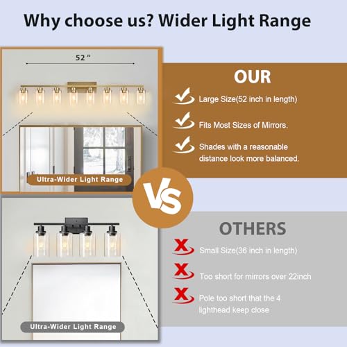 Image of IZORRO Bathroom Light Fixtures, Modern Vanity Lights, Bathroom Lighting Fixtures Over Mirror with Clear Glass Shade, Wall Sconce for Living Room Cabinet Bedroom (Brushed Gold, 8-Light)