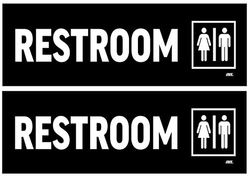 2 Pack Unisex Men and Women Restroom Bathroom Door Sticker Set Sign Warning 9x3 Inch Vinyl Decal Indoor Outdoor Window Door Business Retail Store