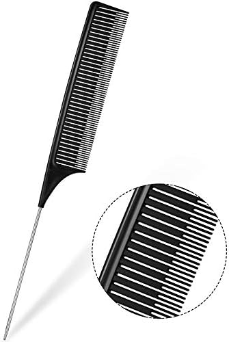 Coloring Highlighting Comb Rat Tail Comb Stainless Steel Pintail Comb Teasing Parting Styling Comb for Salon Home, Black