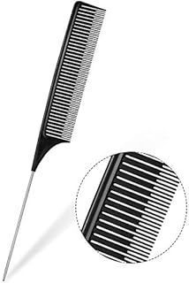 Coloring Highlighting Comb Rat Tail Comb Stainless Steel Pintail Comb Teasing Parting Styling Comb for Salon Home, Black