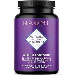 NAOMI Activated Vitamin D3 5000 IU + Magnesium 250mg - Supports Bone Strength, Immune Health & Muscle Relaxation - Cholecalciferol with Absorption Cofactor, Non-GMO, Gluten-Free, 30-Day Supply