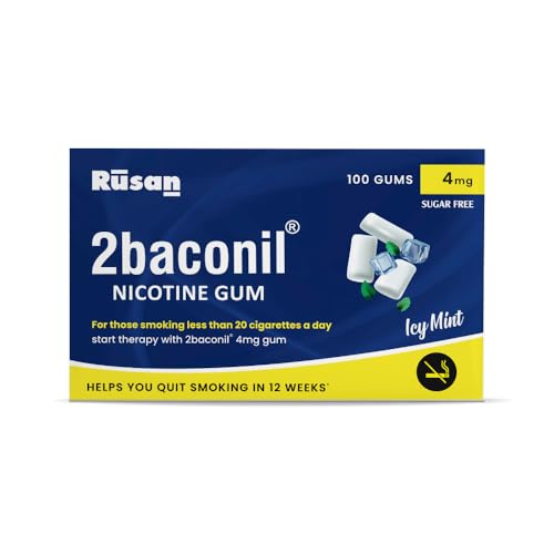 Image of Rusan 2baconil 4mg 100 Nicotine Gums | Icy Mint Flavor | Sugar-Free | Quit Smoking & Chewing Tobacco /Gutkha | Nicotine Replacement Therapy | Reduces Cravings & Withdrawal Symptoms
