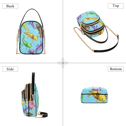 Colorful Axolotls Sea Bubble Blue Shoulder Purse Handbag Art Print Phone Bags with Chain Strap Quilted Zipper Crossbody Bowler Bag4