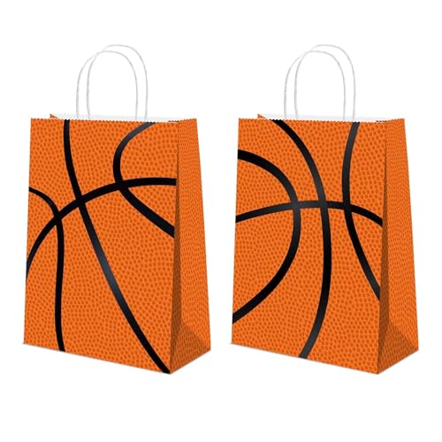 BQK 16 Pcs Basketball Gift Bags with Handles for Basketball Birthday Party Supplies Basketball Candy Treats Bags Basketball Party Favor Bags Basketball Goodie Bags