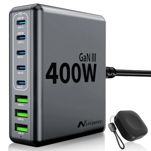 400W USB C Charger Block 8 Port Fast Charging Station with iWatch Fast Wireless Charger Upgraded...
