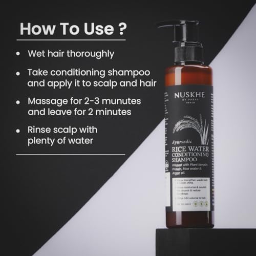 Image of Nuskhe by Paras | Ayurvedic Rice Water Conditioning Shampoo | With Coffee, Bhringraj, Amla & Argan Oil | Helps Reduce Hair Fall, Strengthen Roots & Add Volume | For All Hair Types | 200ml