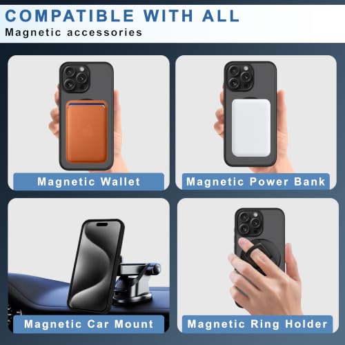 Image of CEDO Magnetic Cover for iPhone 15 Pro Max | Compatible with MagSafe Wireless Charging | Matte Black Case Designed with Magnetic Lock Shockproof Edge Protection Backcover (Translucent Black)